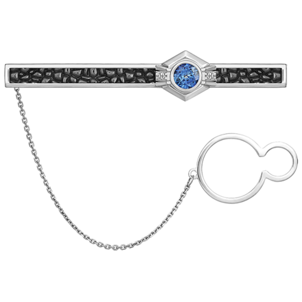 Зажим для галстука с сапфиром и бриллиантами, белое золото 1