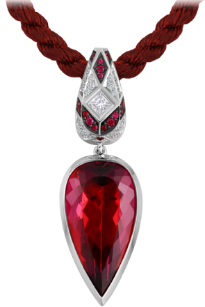 Колье с рубеллитом, бриллиантами и рубинами, белое золото 1