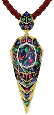 Подвес с опалом, изумрудами, сапфирами и рубинами, жёлтое и белое золото 1