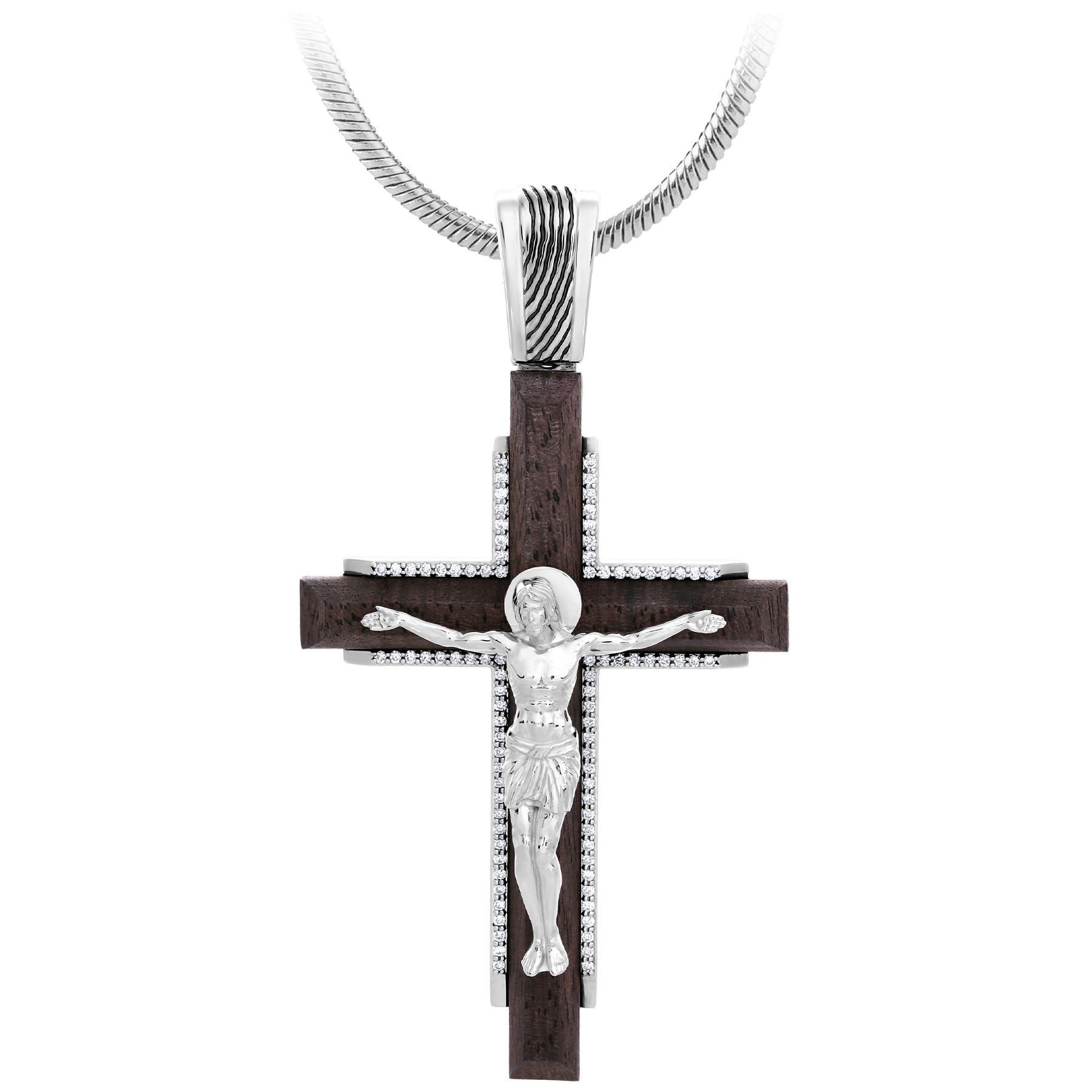 Крест с бриллиантами, белое золото, эбеновое дерево