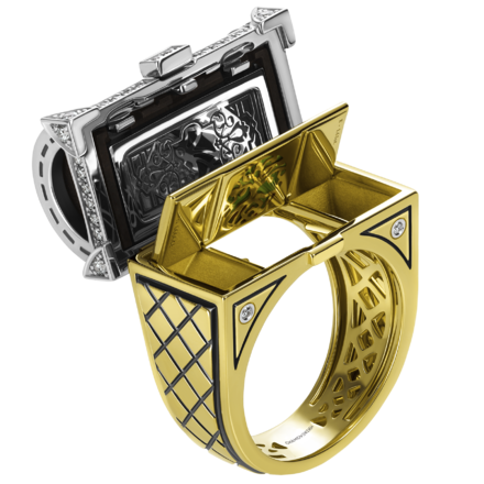 Кольцо с изумрудом и бриллиантами, жёлтое и белое золото, эбеновое дерево 3