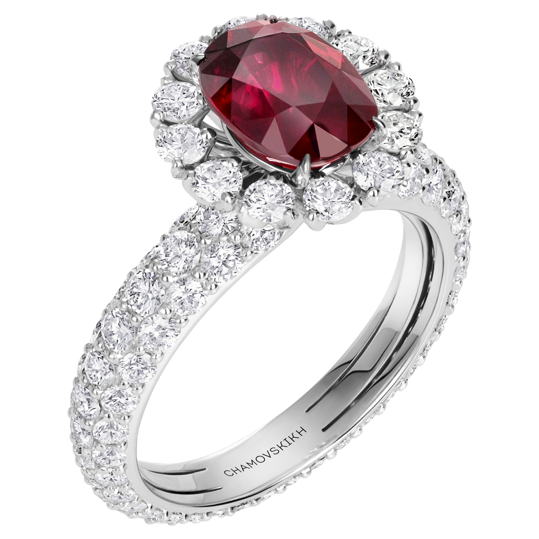 Кольцо с рубином и бриллиантами, белое и жёлтое золото