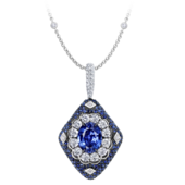 Подвес с сапфирами и бриллиантами, белое золото