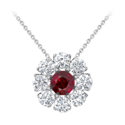 Колье с рубином и бриллиантами, белое золото 1