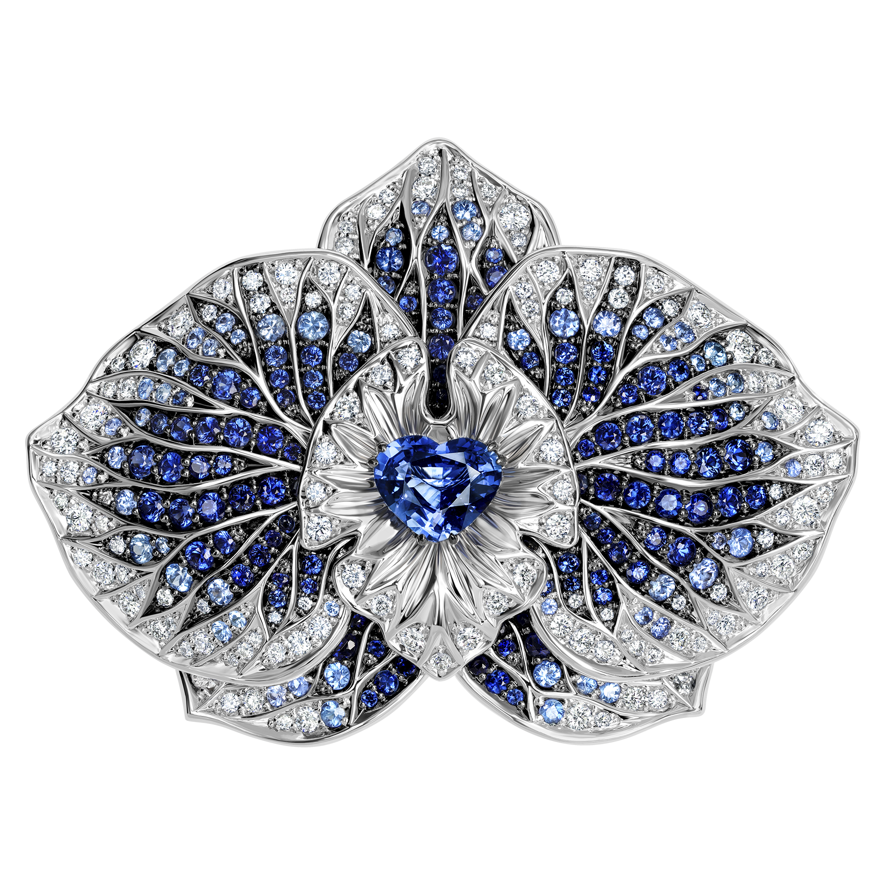 Брошь с сапфирами и бриллиантами, белое золото