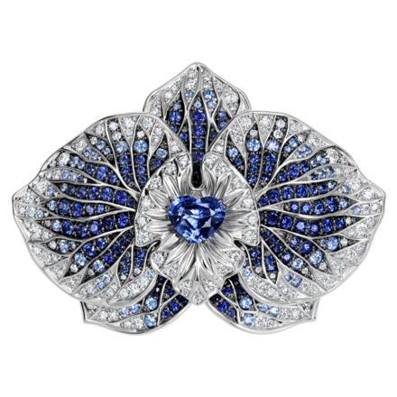 Брошь с сапфирами и бриллиантами, белое золото 1