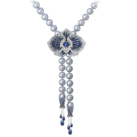 Колье с серо-голубым жемчугом, платина и белое золото 2
