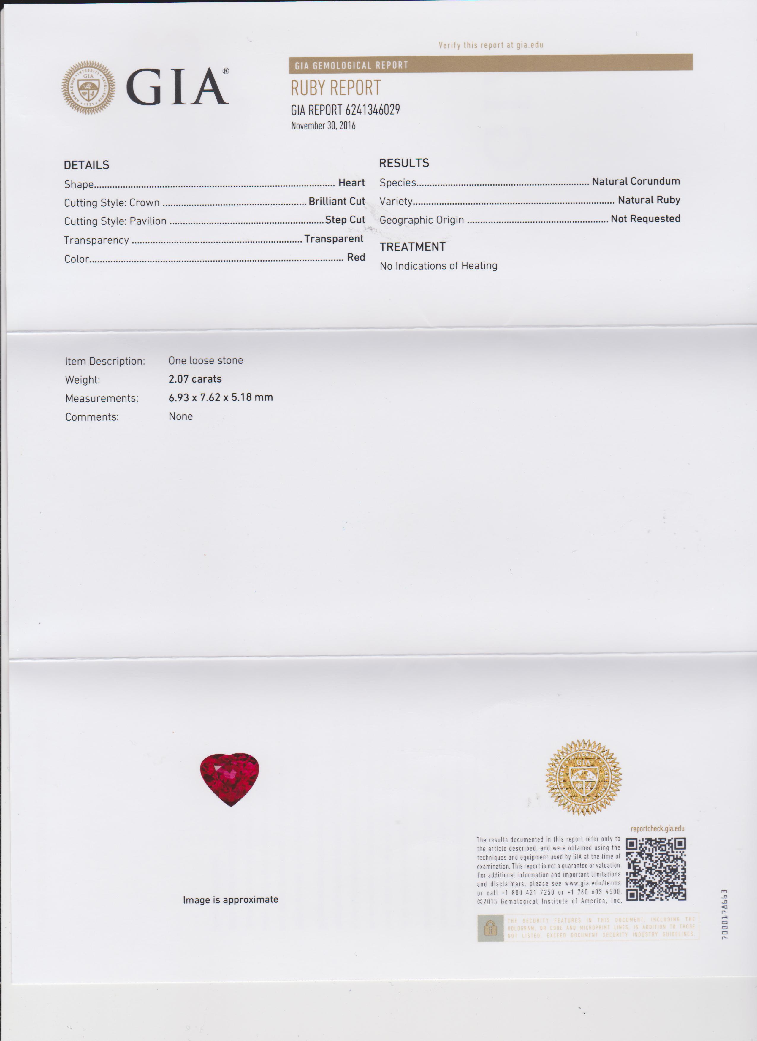 Рубин, UNHEATED, Сердце, 2,07ct