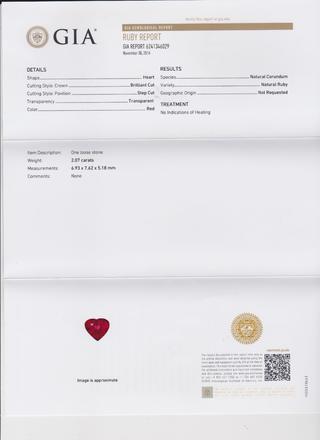 Рубин, UNHEATED, Сердце, 2,07ct 3