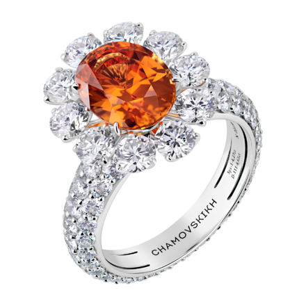 Кольцо со спессартином и бриллиантами, белое золото 2