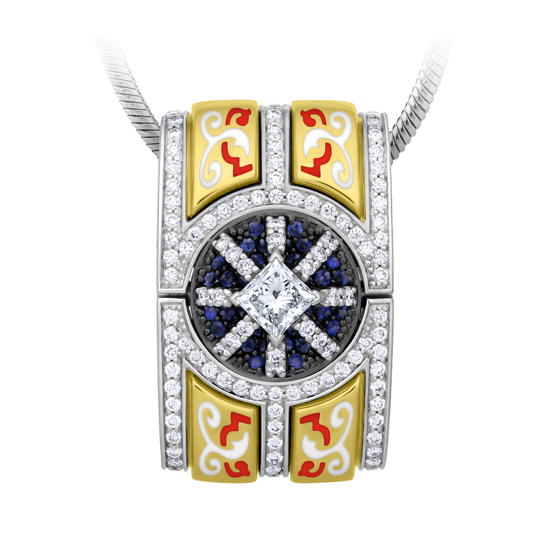 Подвес с бриллиантами и сапфирами, желтое и белое золото, н.керамика
