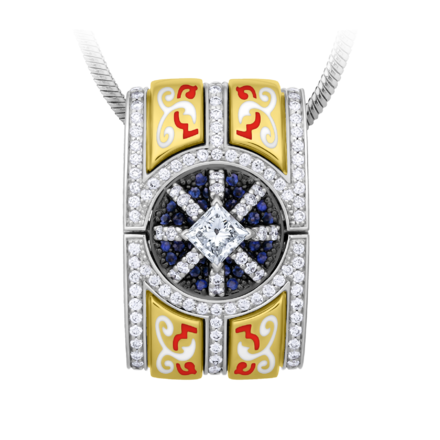 Подвес с бриллиантами и сапфирами, желтое и белое золото, н.керамика 1