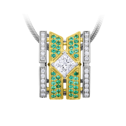 Подвес с бриллиантами и изумрудами, жёлтое и белое золото 1