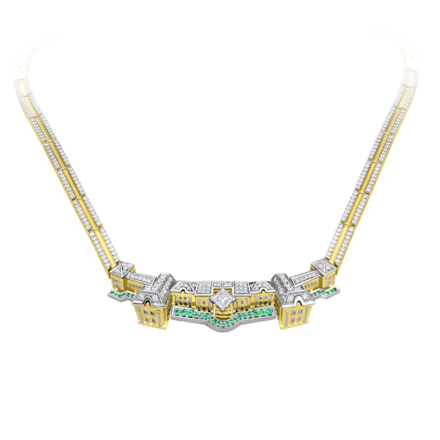 Колье с бриллиантами и изумрудами, желтое золото 1