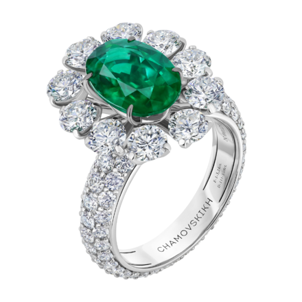 Кольцо с изумрудом и бриллиантами, белое золото 3