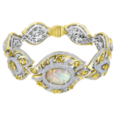 Браслет с опалом, бриллиантами и сапфирами, желтое и белое золото, н.керамика