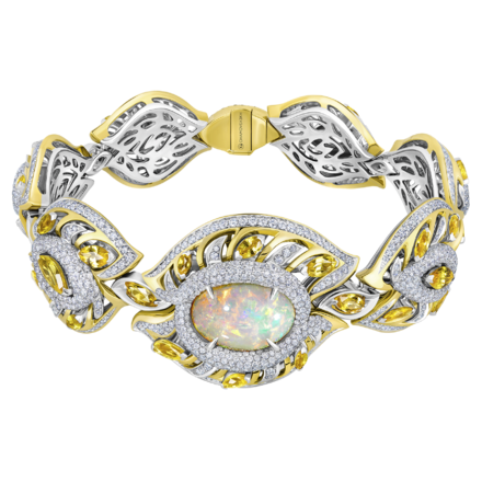 Браслет с опалом, бриллиантами и сапфирами, желтое и белое золото, н.керамика 1