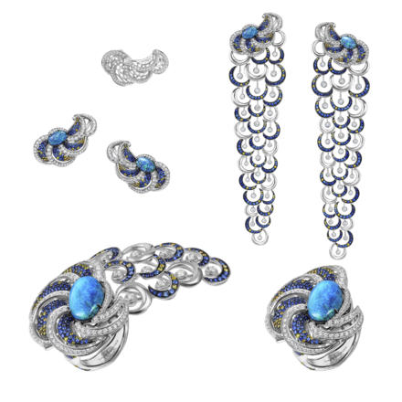 Сет с опалами, бриллиантами и сапфирами, белое золото 1