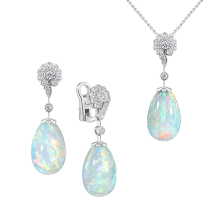 Сет с опалами и бриллиантами, белое золото 1