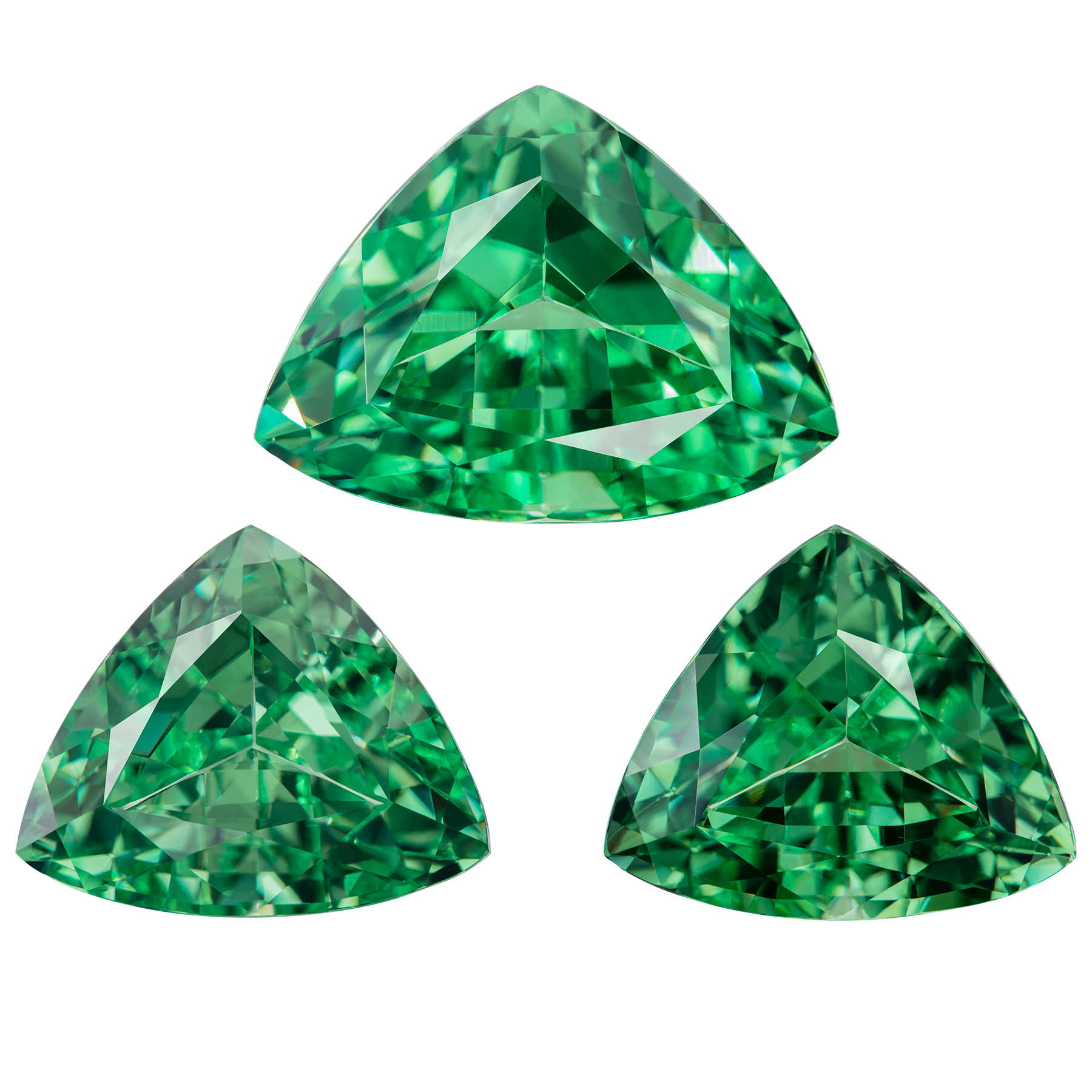 Сет из трех цаворитов, Триллион, 2 - 9,36ct и 8,40ct