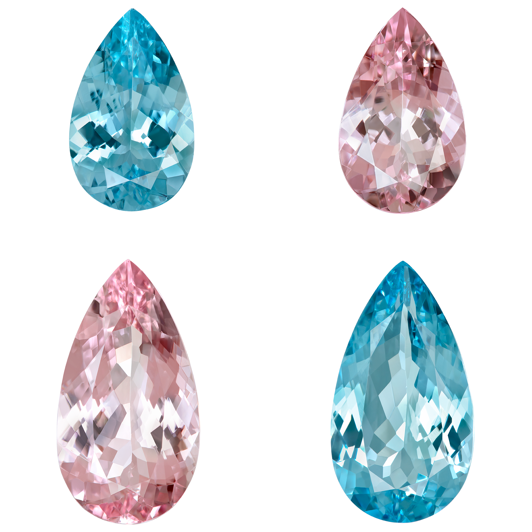 Сет из двух морганитов (5,05ct и 2,86ct) и двух аквамаринов (4,64ct и 2,61ct), Груша