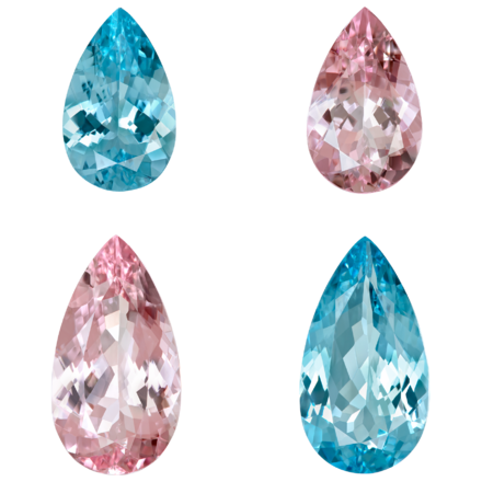 Сет из двух морганитов (5,05ct и 2,86ct) и двух аквамаринов (4,64ct и 2,61ct), Груша 1