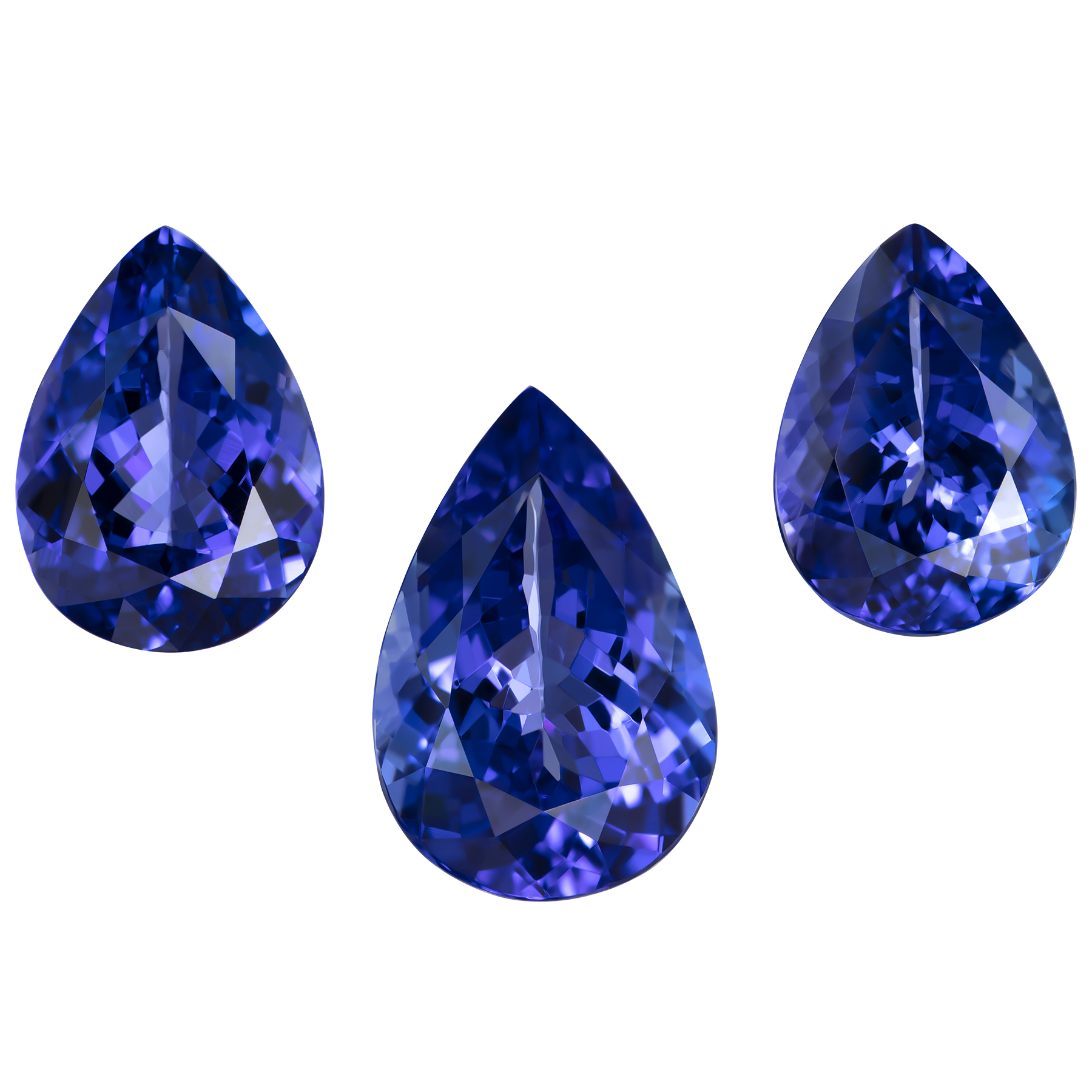 Сет из трёх танзанитов, Груша, 2-10,40ct/ 1-7,04ct