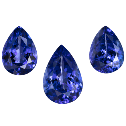Сет из трёх танзанитов, Груша, 2-10,40ct/ 1-7,04ct 1
