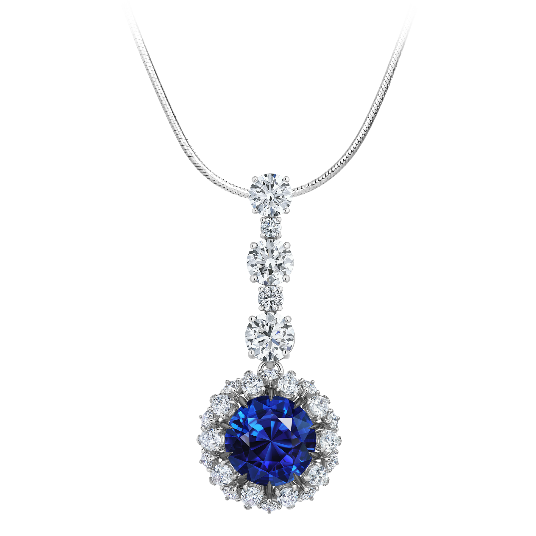 Подвес с сапфиром и бриллиантами, белое золото