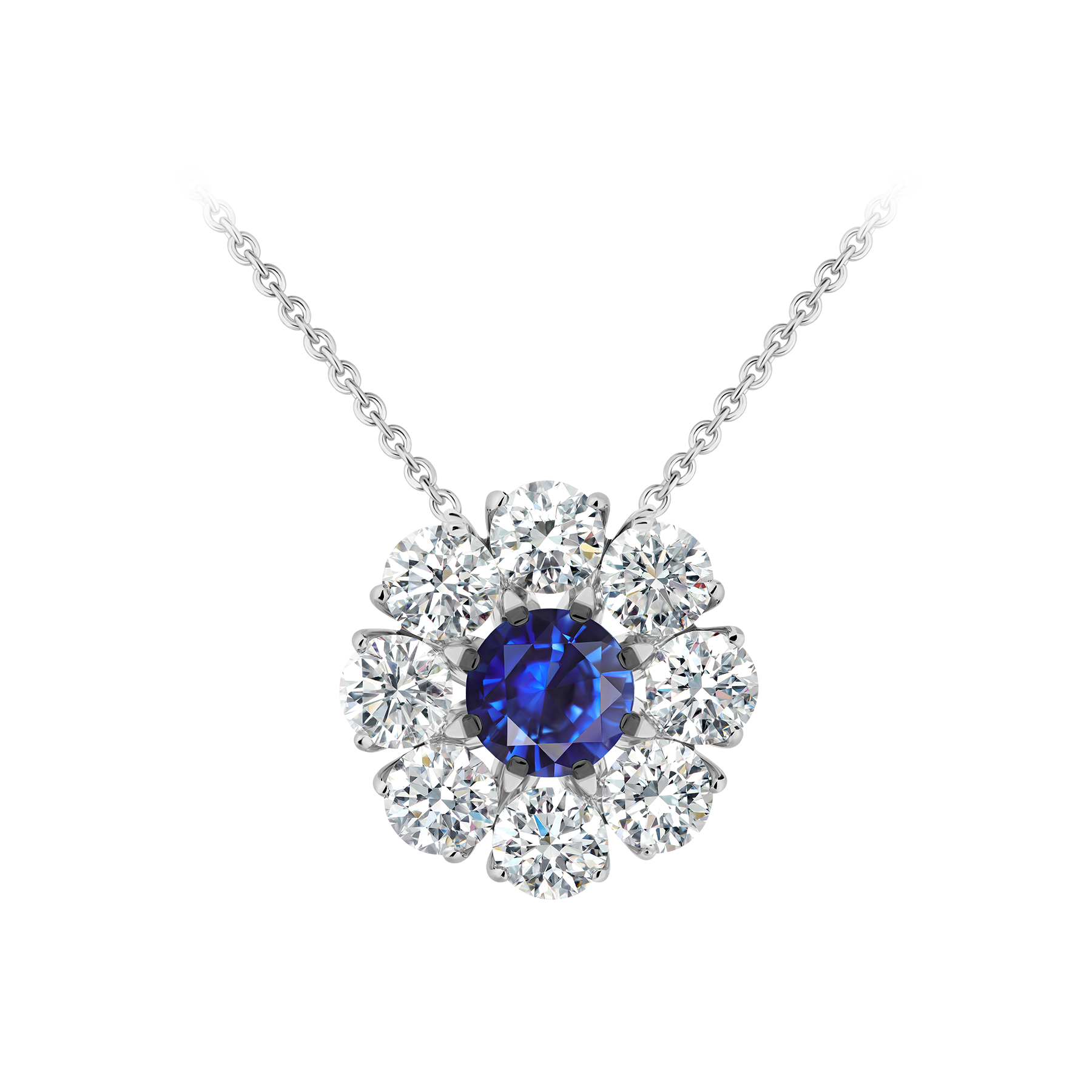 Колье с сапфиром и бриллиантами, белое золото