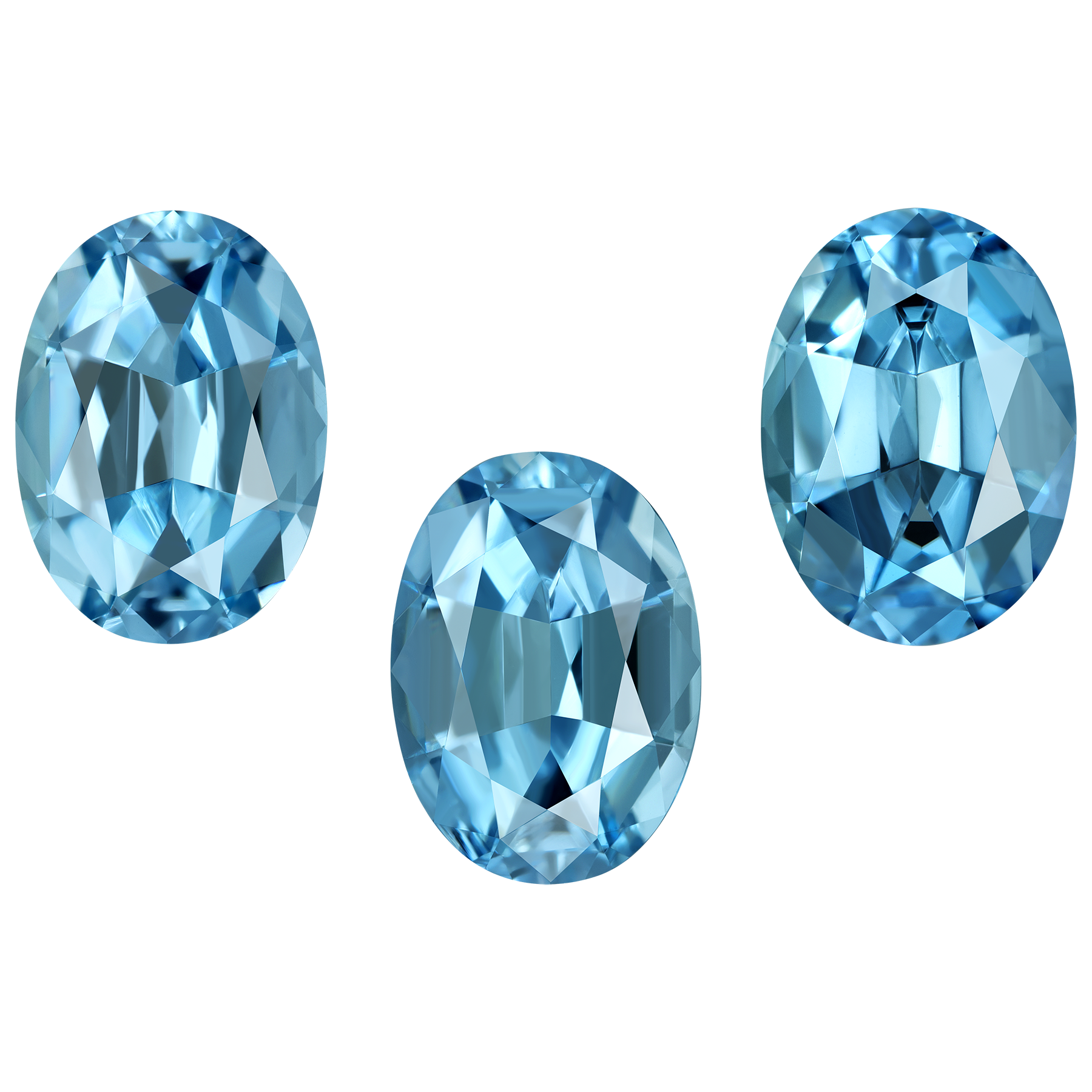Сет из трёх аквамаринов, Овал 2 шт. 7,51 ct / 1 шт. 3,52 ct
