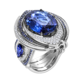 Кольцо с сапфирами и бриллиантами, белое золото