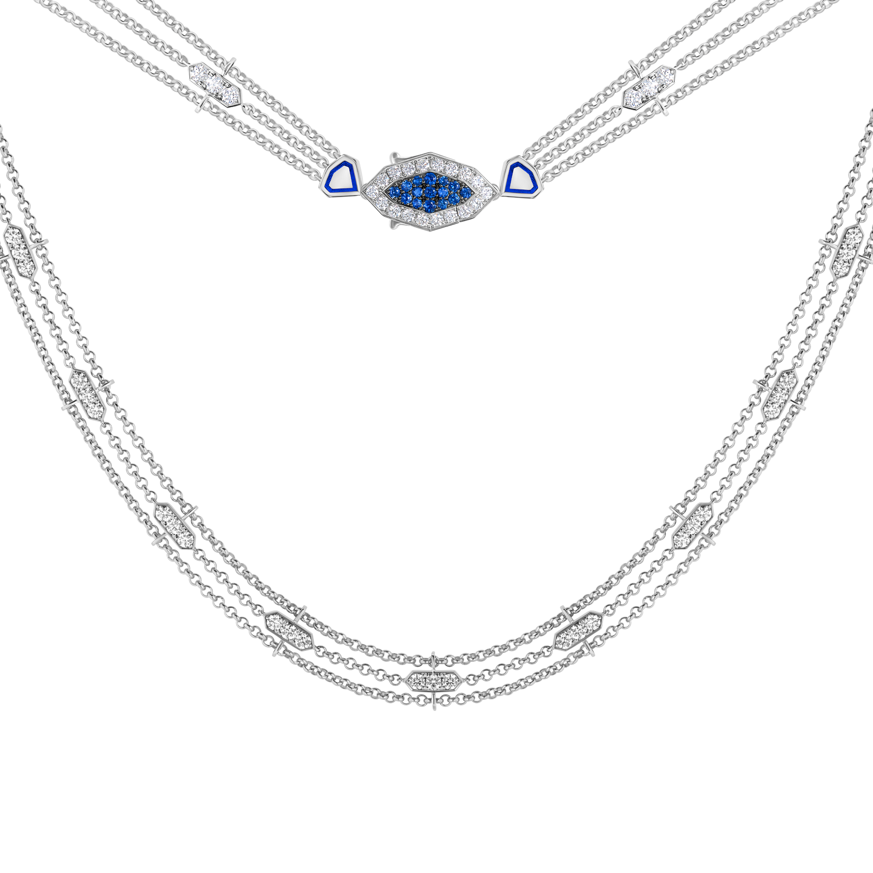 Колье с бриллиантами и сапфирами, белое золото, н. керамика