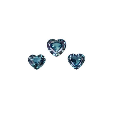 Сет из трёх александритов, 0,46ct; 0,38/ 0,34ct, Сердце 1