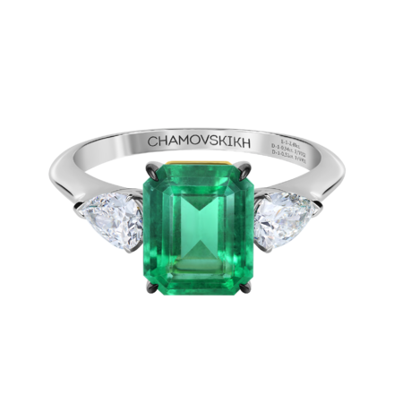 Кольцо с изумрудом и бриллиантами, белое и жёлтое золото 2