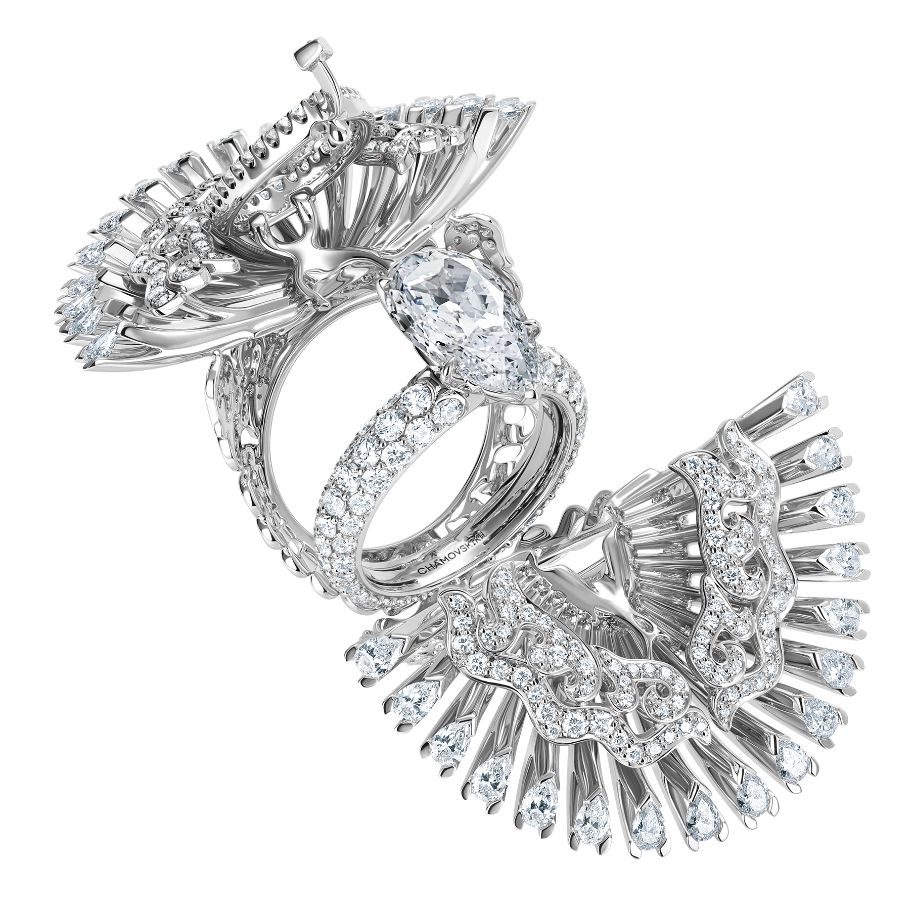 Кольцо с бриллиантами, белое золото