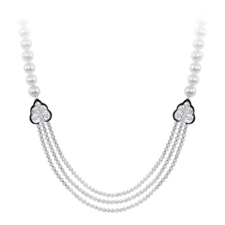 Колье с бриллиантами и жемчугом, белое золото, н.керамика 1
