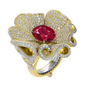 Кольцо с рубином и бриллиантами, жёлтое и белое золото