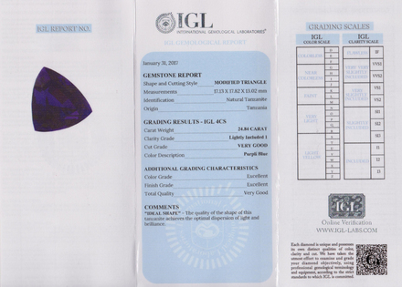 Танзанит, Триллион, 24,84ct 3