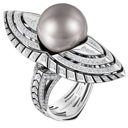 Кольцо с жемчугом и бриллиантами, белое золото, н.керамика 2
