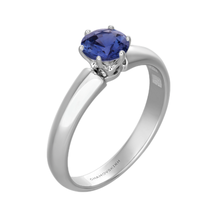 Помолвочное кольцо с сапфиром, белое золото 1