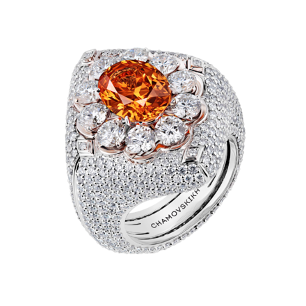 Кольцо со спессартином и бриллиантами, белое золото 1