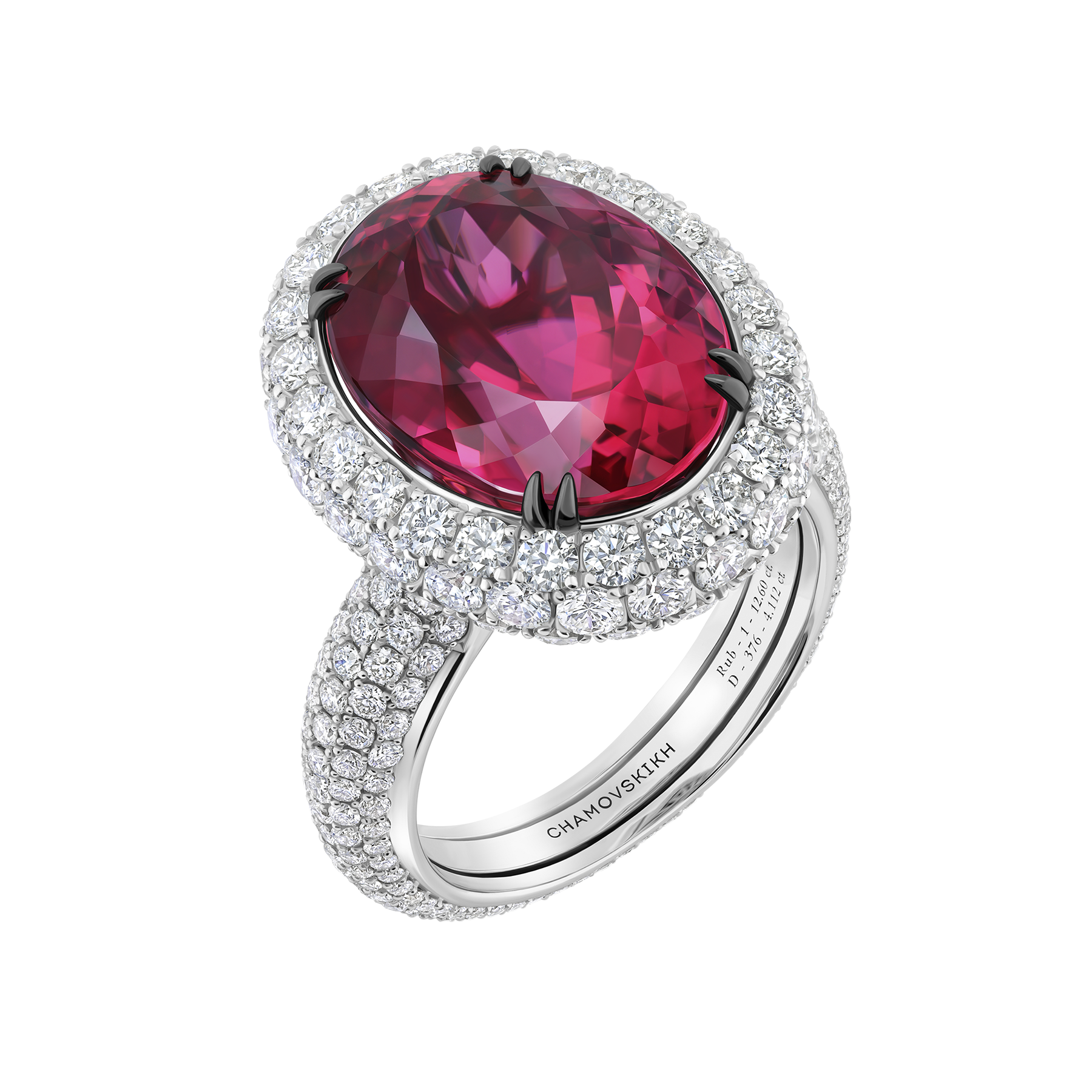 Кольцо с рубеллитом и бриллиантами, белое золото