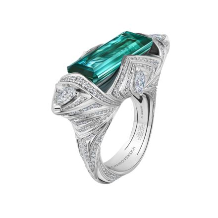 Кольцо с турмалином индиголитом и бриллиантами, белое золото 1