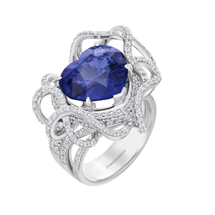 Кольцо с сапфиром и бриллиантами, белое золото 1