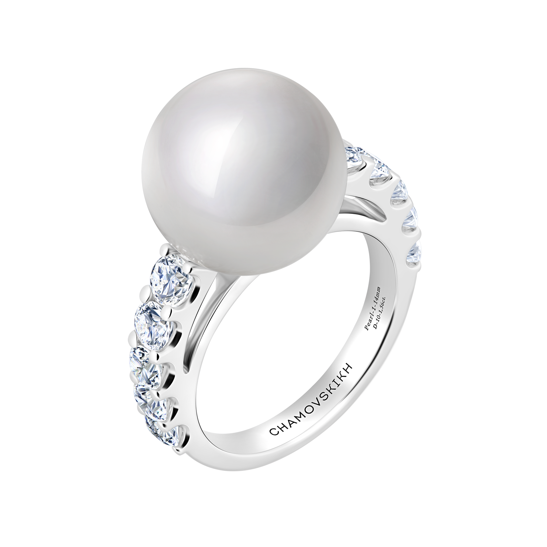 Кольцо с жемчугом и бриллиантами, белое золото