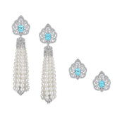 Серьги с турмалинами параиба, бриллиантами и жемчугом, белое золото