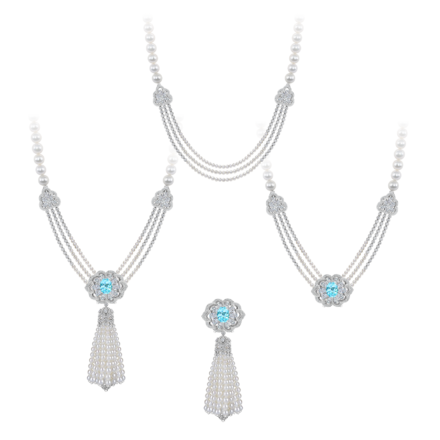 Сет с турмалинами параиба, бриллиантами и жемчугом, белое золото 2