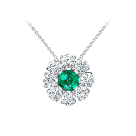 Колье с изумрудом и бриллиантами, белое золото 1