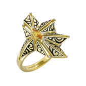 Кольцо с желтым сапфиром и бриллиантами, желтое золото, н.керамика